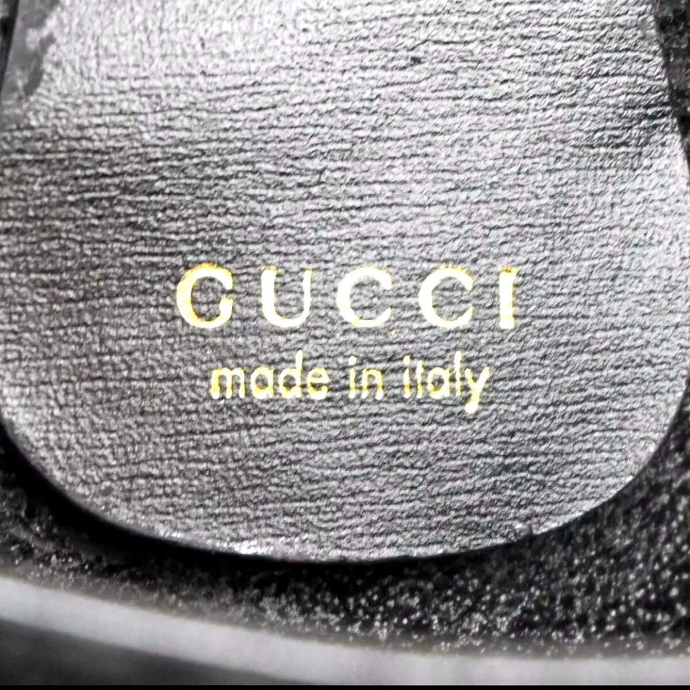 GUCCI Logo Tote Hand Bag  Leather Black Gold Made In Italy Vintage 💕💕 - Picture 11 of 12